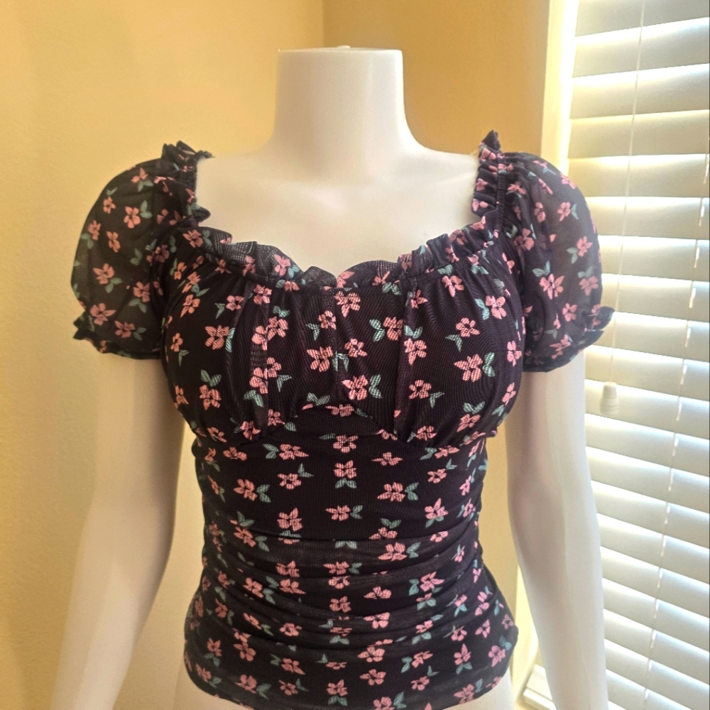 Floral Black and Pink Women's Top